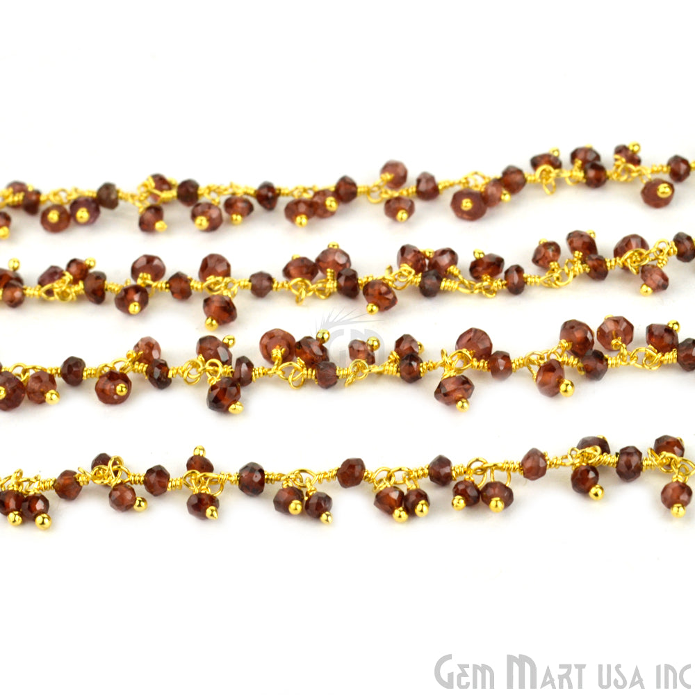 Garnet Faceted Beads Cluster Dangle Beads Gold Wire Wrapped Rosary Chain - GemMartUSA (764169912367)