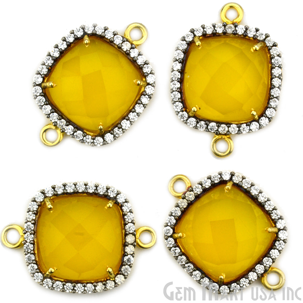 Cubic Zircon Pave 12mm Cushion Gold Plated Double Bail Connector (Pick Stone) - GemMartUSA