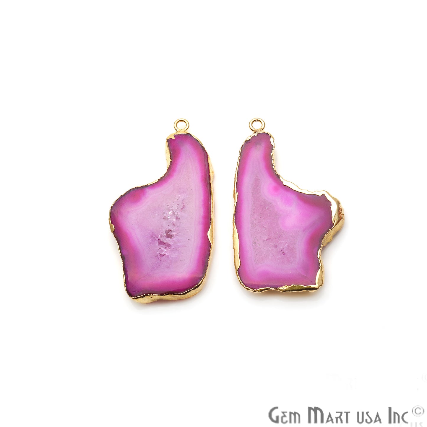 Agate Slice 45x23mm Organic Gold Electroplated Gemstone Earring Connector 1 Pair - GemMartUSA