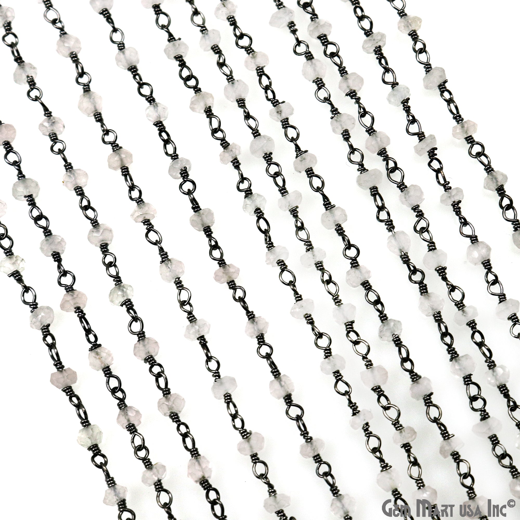 Crystal 3-3.5mm Oxidized Wire Wrapped Beads Rosary Chain