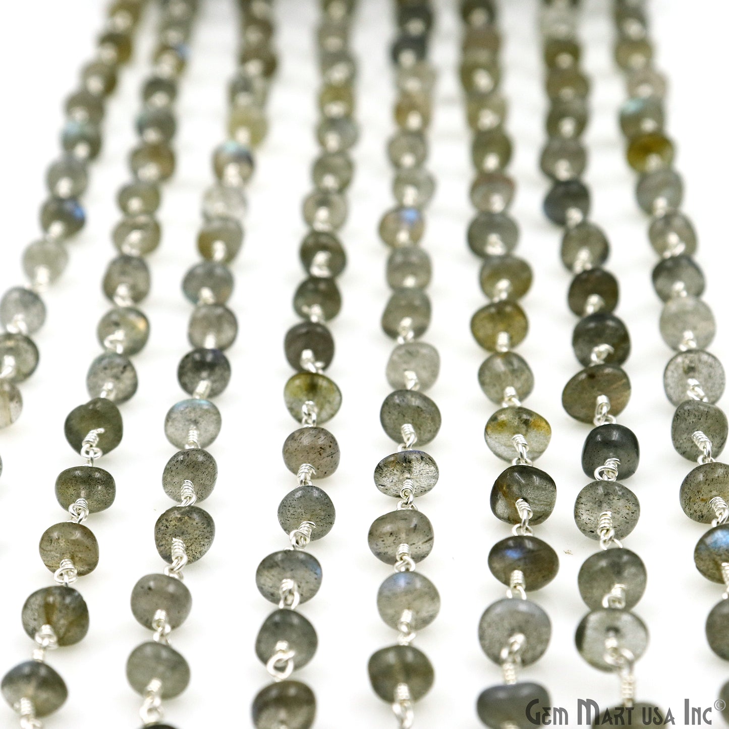 Labradorite Cabochon Beads 5-6mm Silver Plated Gemstone Rosary Chain