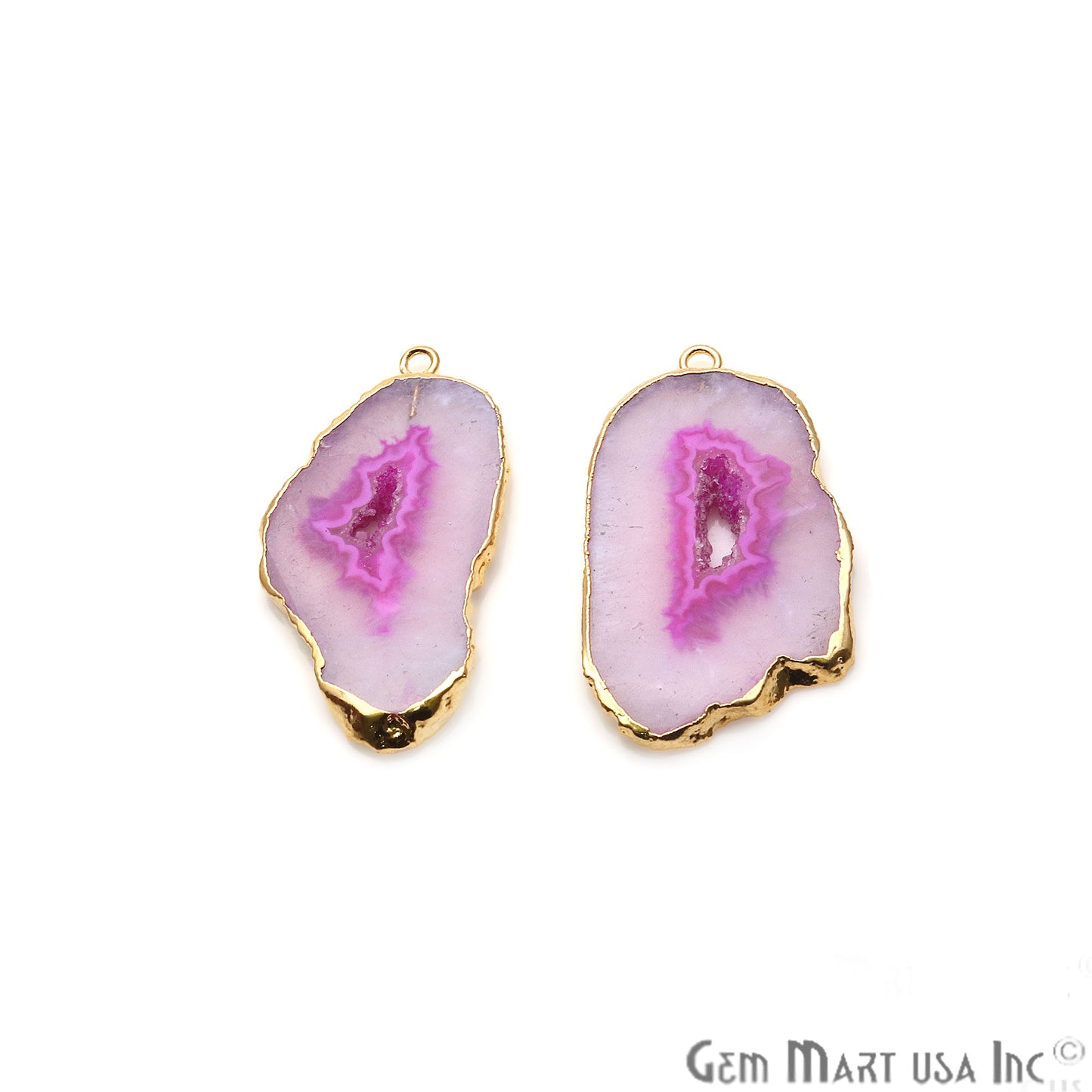 Agate Slice 38x20mm Organic Gold Electroplated Gemstone Earring Connector 1 Pair - GemMartUSA