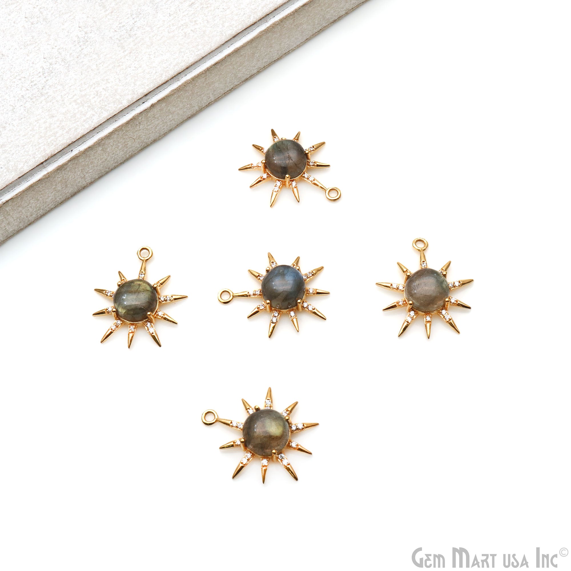 Gemstone Rising Sun Connector Sunburst Pendant Gold Plated 9mm