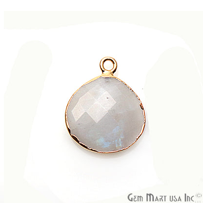 Rainbow Moonstone 16mm Heart Gold Electroplated Gemstone Connector - GemMartUSA