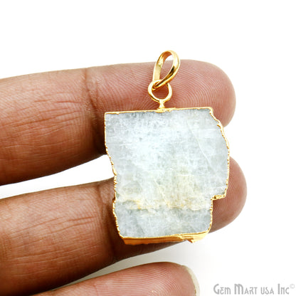 Aquamarine Free Form shape 33x24mm Gold Electroplated Gemstone Single Bail Pendant