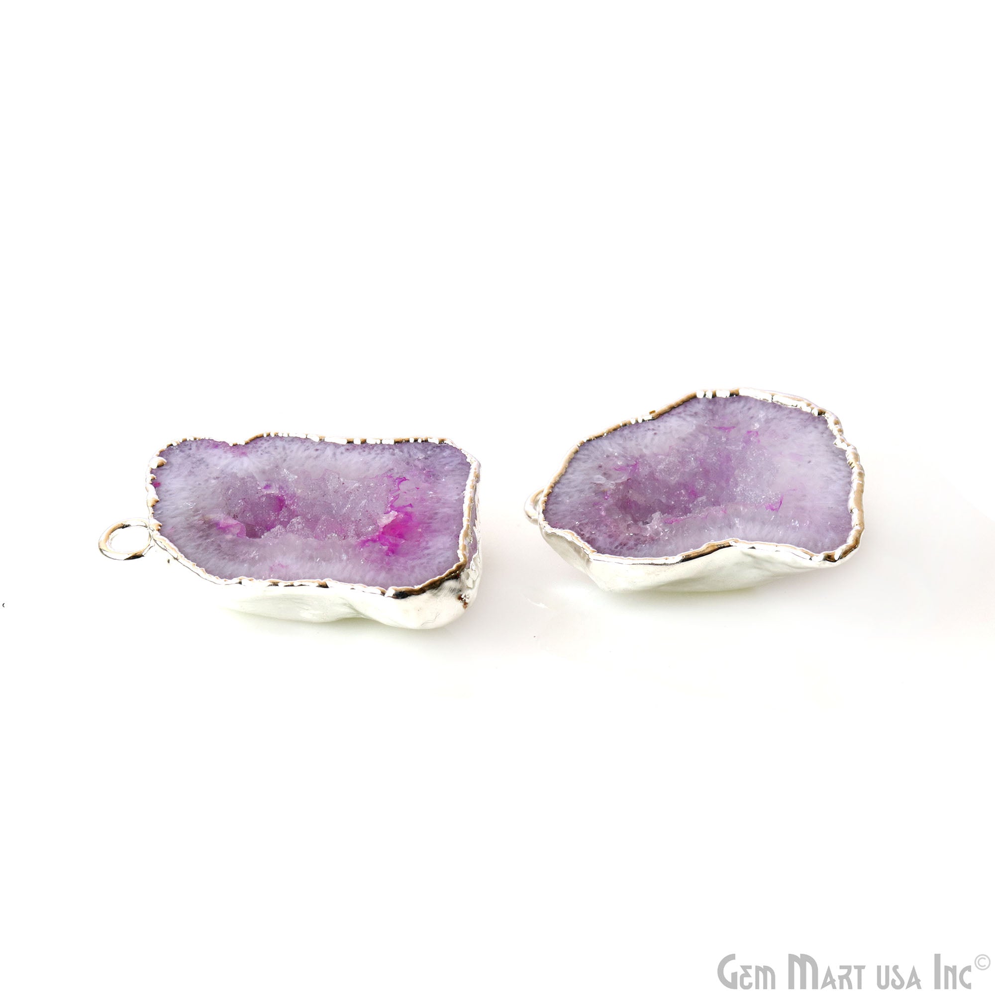 Geode Druzy 18x29mm Organic Silver Electroplated Single Bail Gemstone Earring Connector 1 Pair