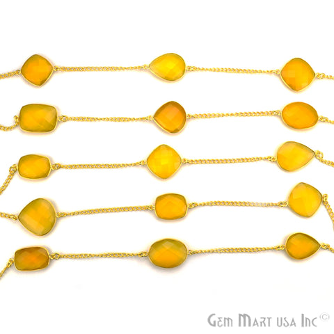 Yellow Chalcedony 15mm Gold Plated Bezel Link Connector Chain - GemMartUSA (764391161903)