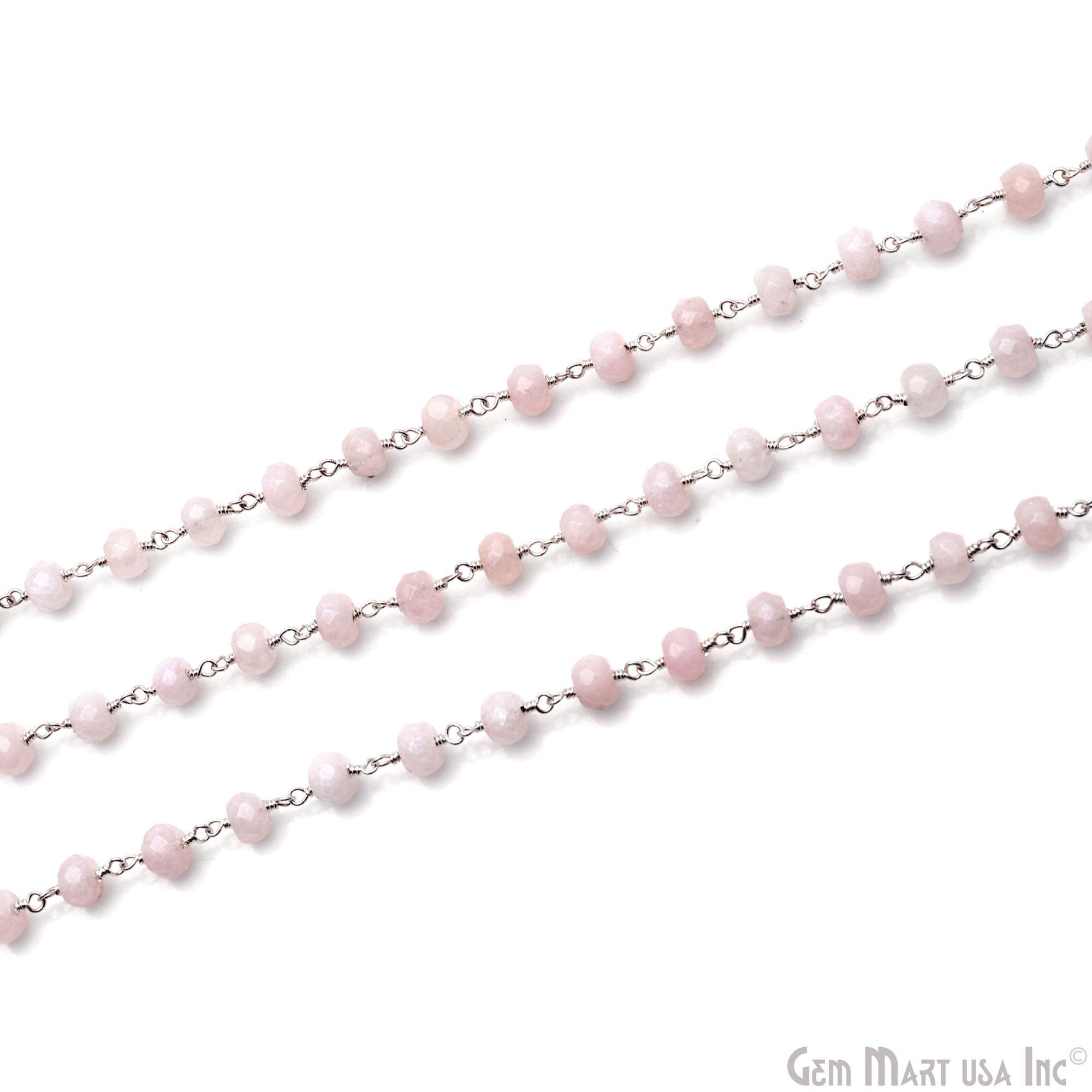 Light Pink Jade Faceted 5-6mm Silver Wire Wrapped Beads Rosary Chain