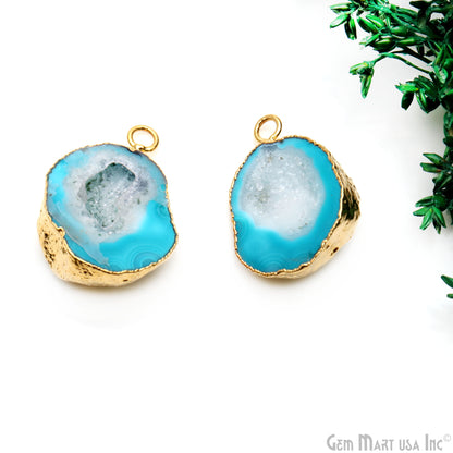 Geode Druzy 22x28mm Organic Gold Electroplated Single Bail Gemstone Earring Connector 1 Pair