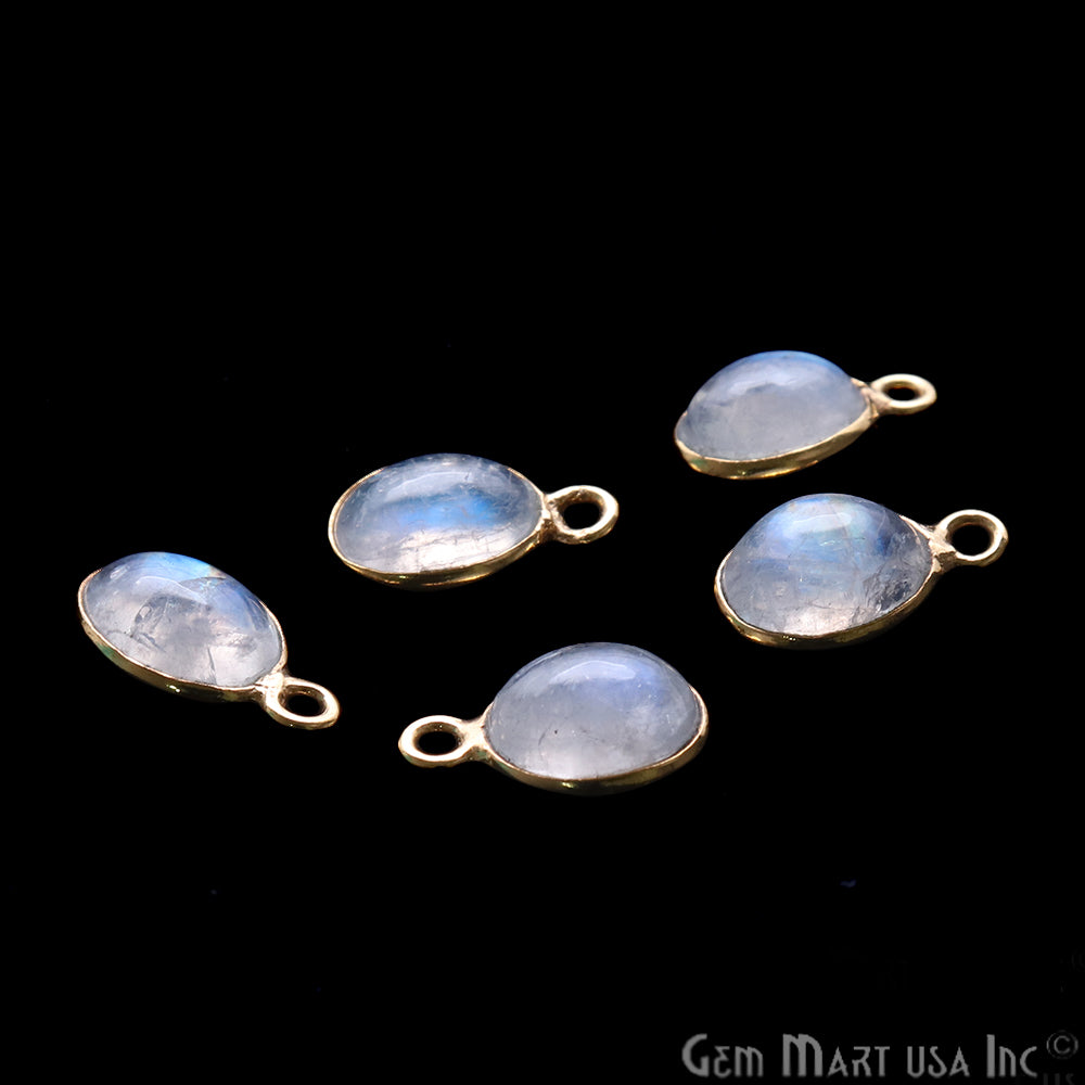 Rainbow Moonstone Cabochon 6x8mm Oval Gold Plated Single Bail Gemstone Connector - GemMartUSA