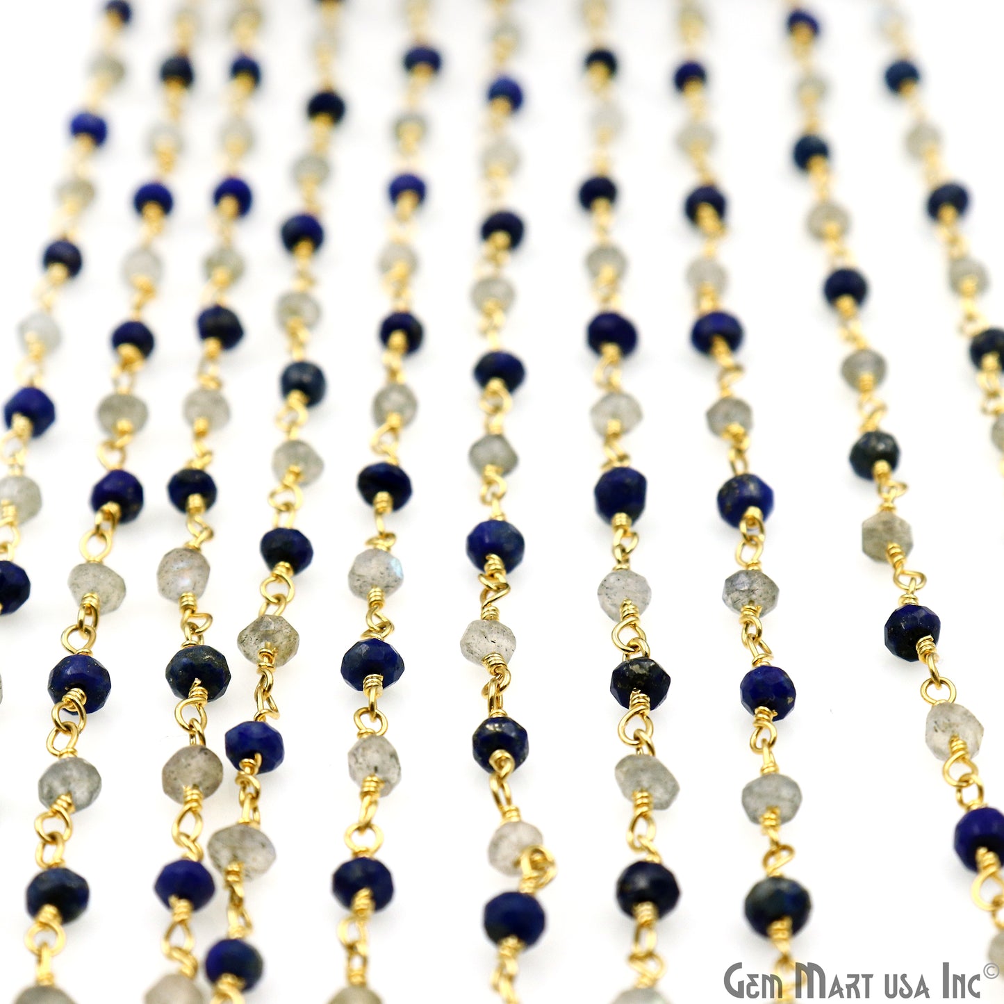 Lapis & Labradorite 3-3.5mm Gold Plated Faceted Beads Wire Wrapped Rosary Chain