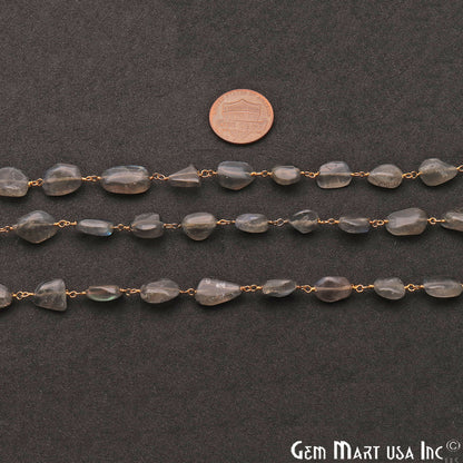 Labradorite Free Form Beads 10x6mm Gold Plated Wire Wrapped Rosary Chain - GemMartUSA