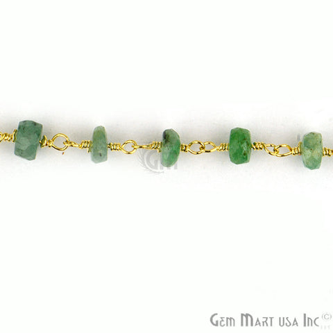 Emerald 4mm Gold Plated Wire Wrapped Beads Rosary Chain - GemMartUSA (763660763183)