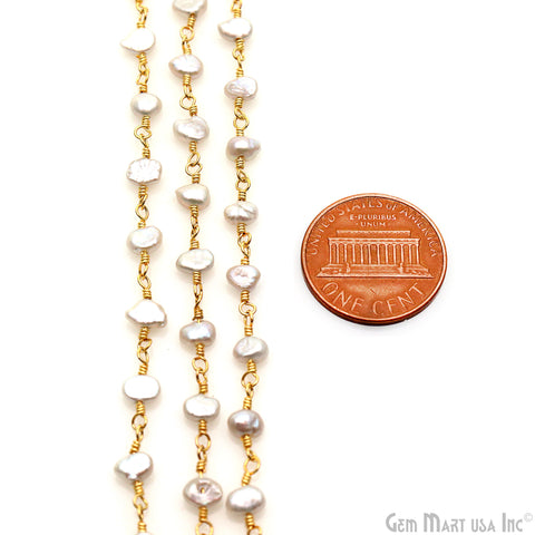 Gray Pearl Free Form Beads 5-6mm Gold Plated Gemstone Rosary Chain