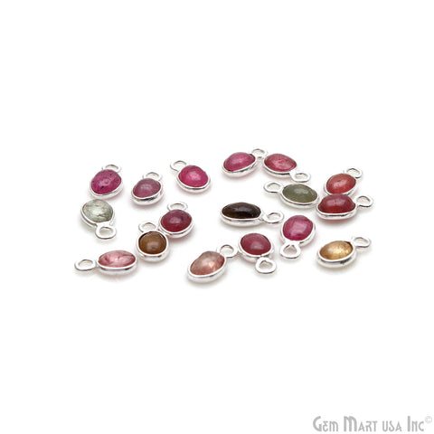 5Pc Lot Multi Tourmaline Cabochon Oval 5x4mm Silver Plated Single Bail Gemstone Connector