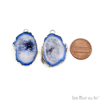 Geode Druzy 32x22mm Organic Silver Electroplated Single Bail Gemstone Earring Connector 1 Pair