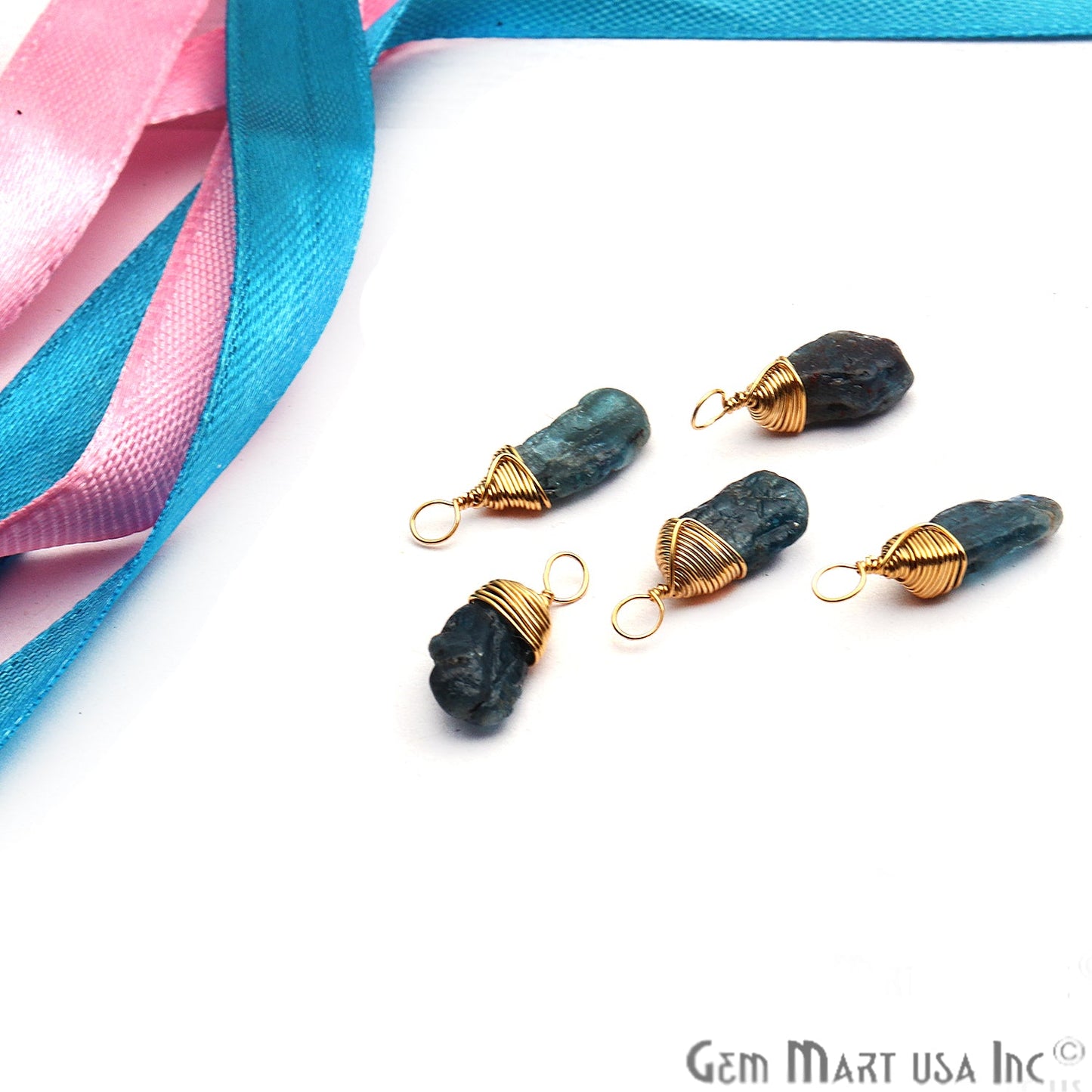 Blue Kyanite Gold Wire Wrapped 18x6mm Jewelry Making Rough Shape Connector - GemMartUSA