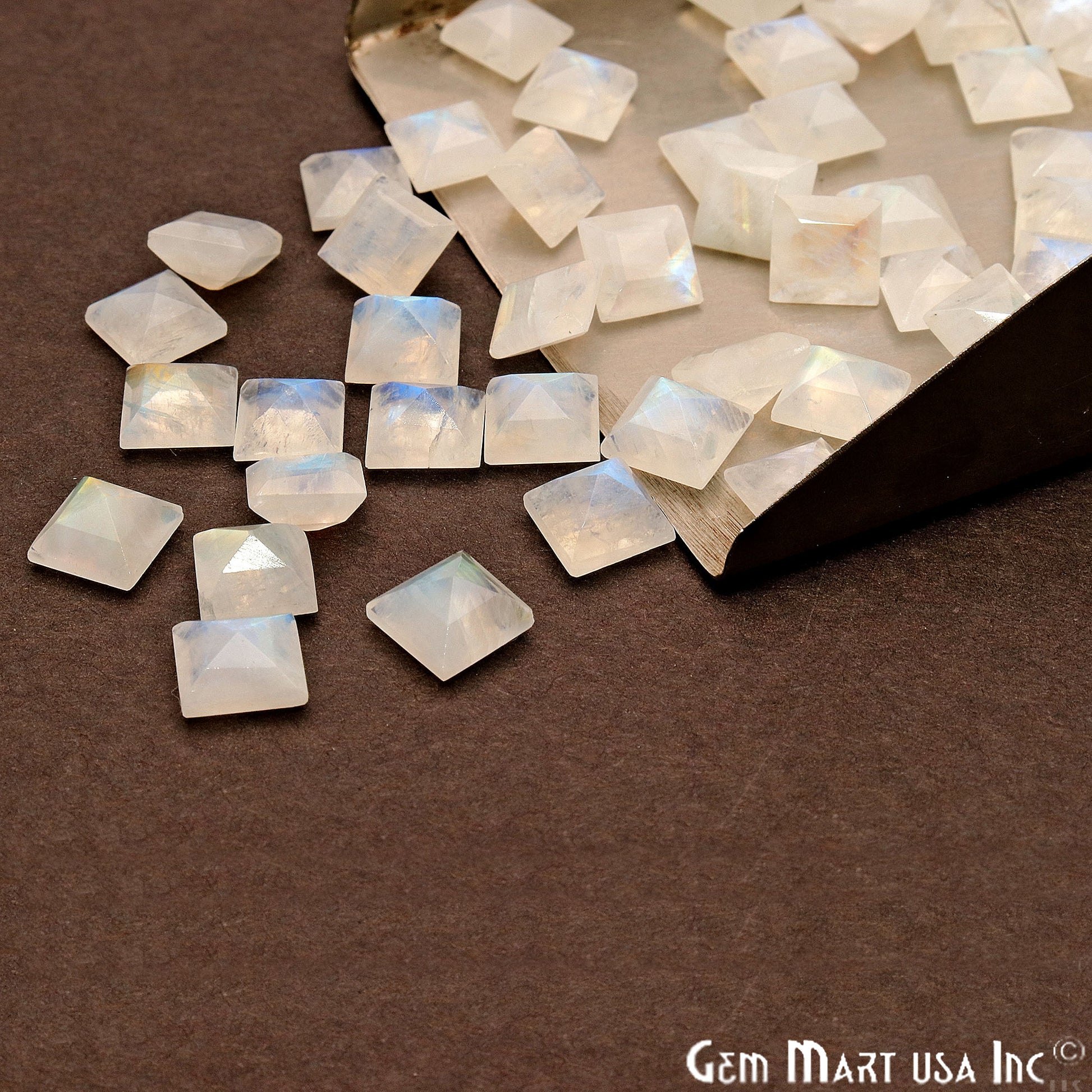 Rainbow Moonstone Square Shape 7mm Faceted Loose Gemstone - GemMartUSA