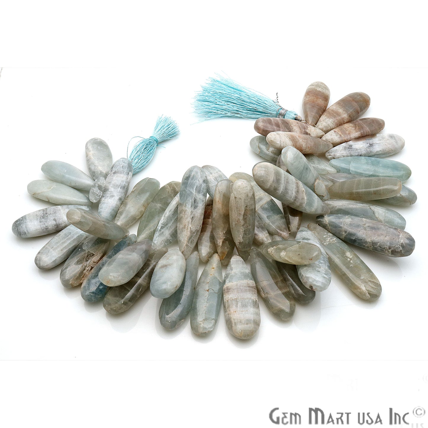 Aquamarine Pears 41x11mm Crafting Beads Gemstone Strands 8INCH - GemMartUSA