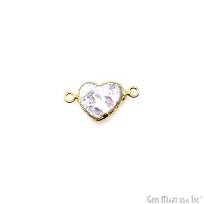 Pearl Heart 20x12mm Gold Electroplated Double Bail Gemstone Connector