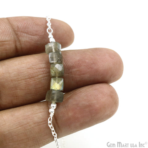Labradorite Cube Gemstone Silver Plated Chain With Lobster Clasp Bracelet 7Inch