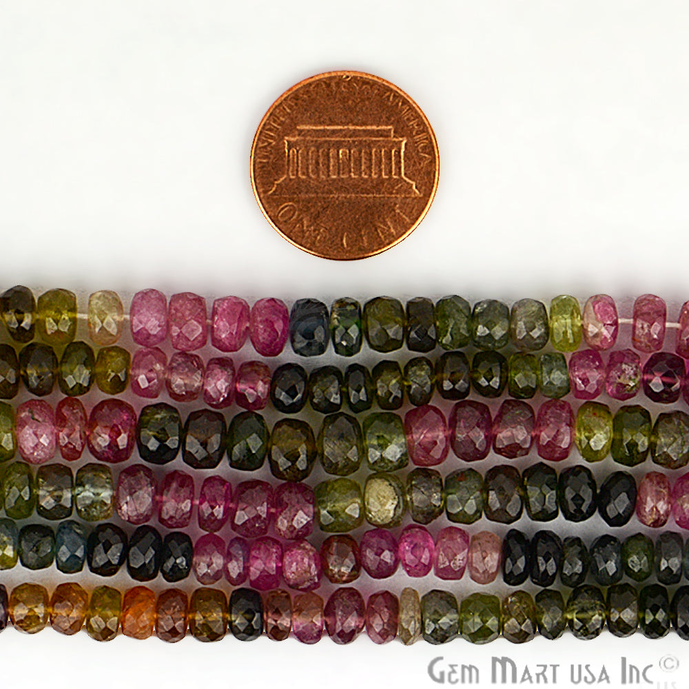 Multi Tourmaline Faceted Round Beads 5mm Gemstone Rondelle Beads - GemMartUSA