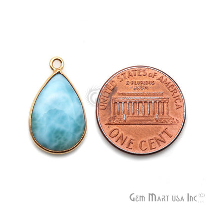 Larimar Cabochon Gemstone 22x13mm Gold Plated Connector - GemMartUSA