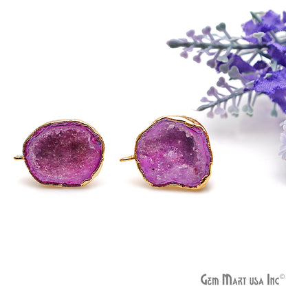 DIY Agate Slice Geode Druzy Gold Edged Loop Connector Studs Earrings