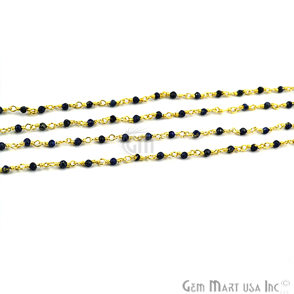Lapis Lazuli Beads Chain, Gold Plated Wire Wrapped Rosary Chain - GemMartUSA (762794311727)