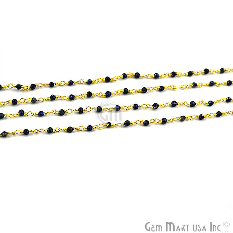 Lapis Lazuli Beads Chain, Gold Plated Wire Wrapped Rosary Chain - GemMartUSA (762794311727)