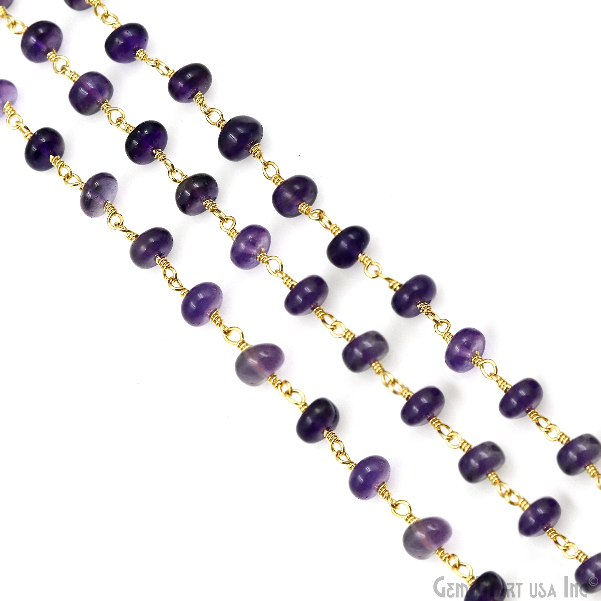 Amethyst Cabochon 5mm Faceted Beads Gold Wire Wrapped Beads Rosary Chain