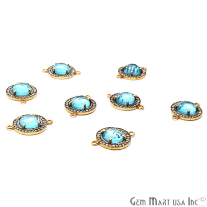 Blue Topaz Round 10mm Black Pave Double Bail Gemstone Connector - GemMartUSA