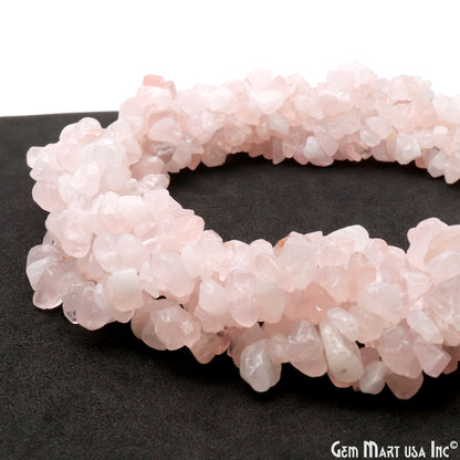 Rose Quartz Chip Beads, 34 Inch, Natural Chip Strands, Drilled Strung Nugget Beads, 7-10mm, Polished, GemMartUSA (CHRQ-70004)