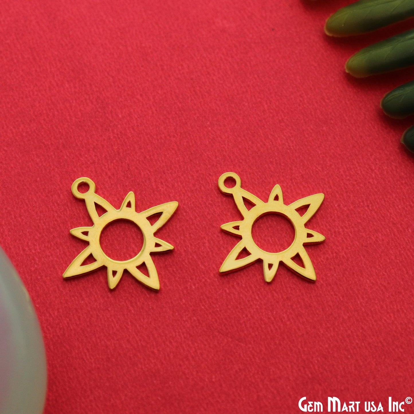 Sun Charm Laser Finding Gold Plated 20x18.8mm Charm For Bracelets & Pendants