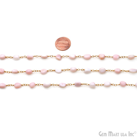 Pink Opal Tumble Beads 8x5mm Gold Wire Wrapped Rosary Chain