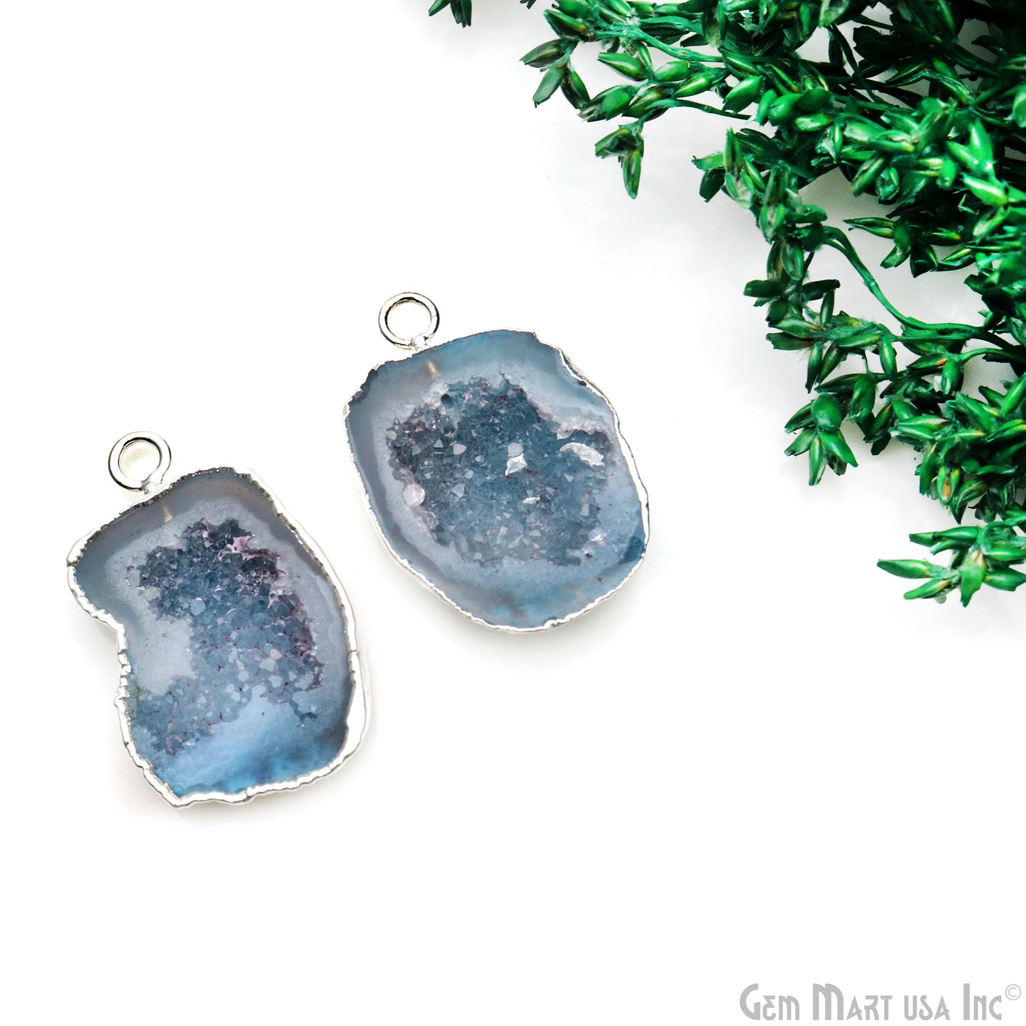 Geode Druzy 30x18mm Organic Silver Electroplated Single Bail Gemstone Earring Connector 1 Pair