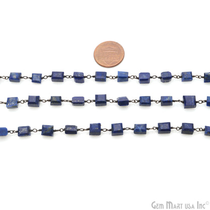 Lapis Smooth Tumble Oxidized Wire Wrapped Rosary Chain