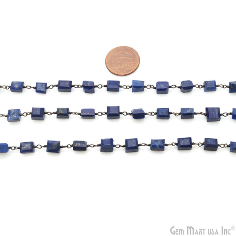 Lapis Smooth Tumble Oxidized Wire Wrapped Rosary Chain