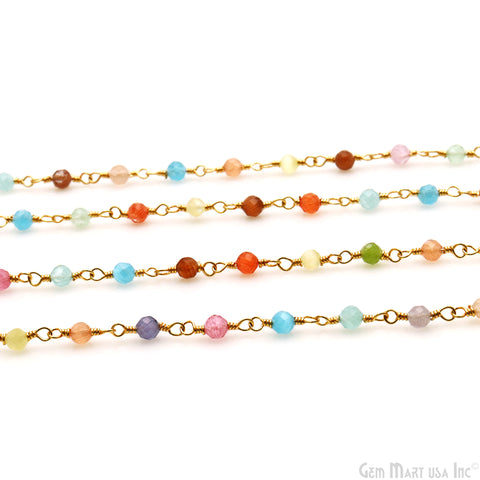 Multi Color Faceted 3-3.5mm Gold Wire Wrapped Rosary Chain
