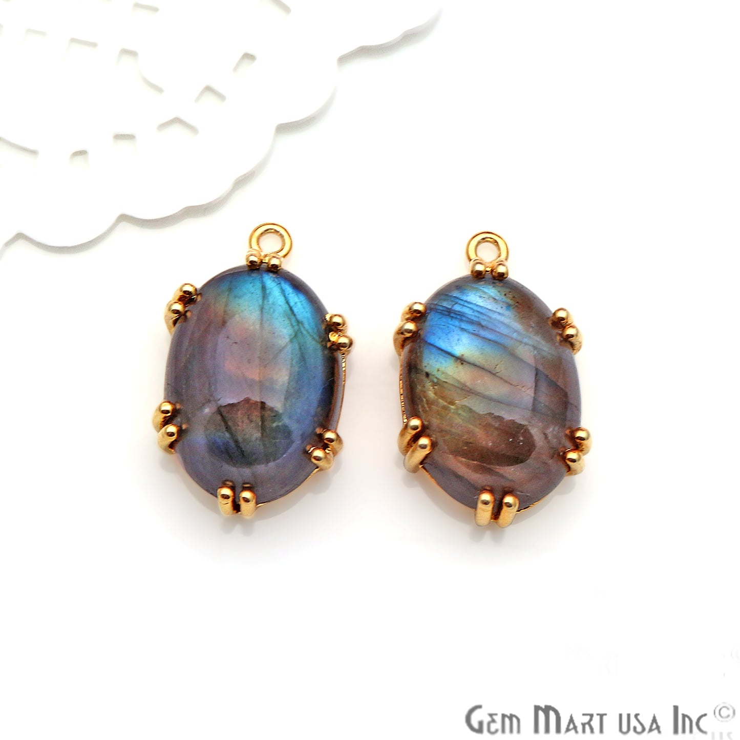 Labradorite 23x13mm Oval Gold Prong Setting Gemstone Connector - GemMartUSA