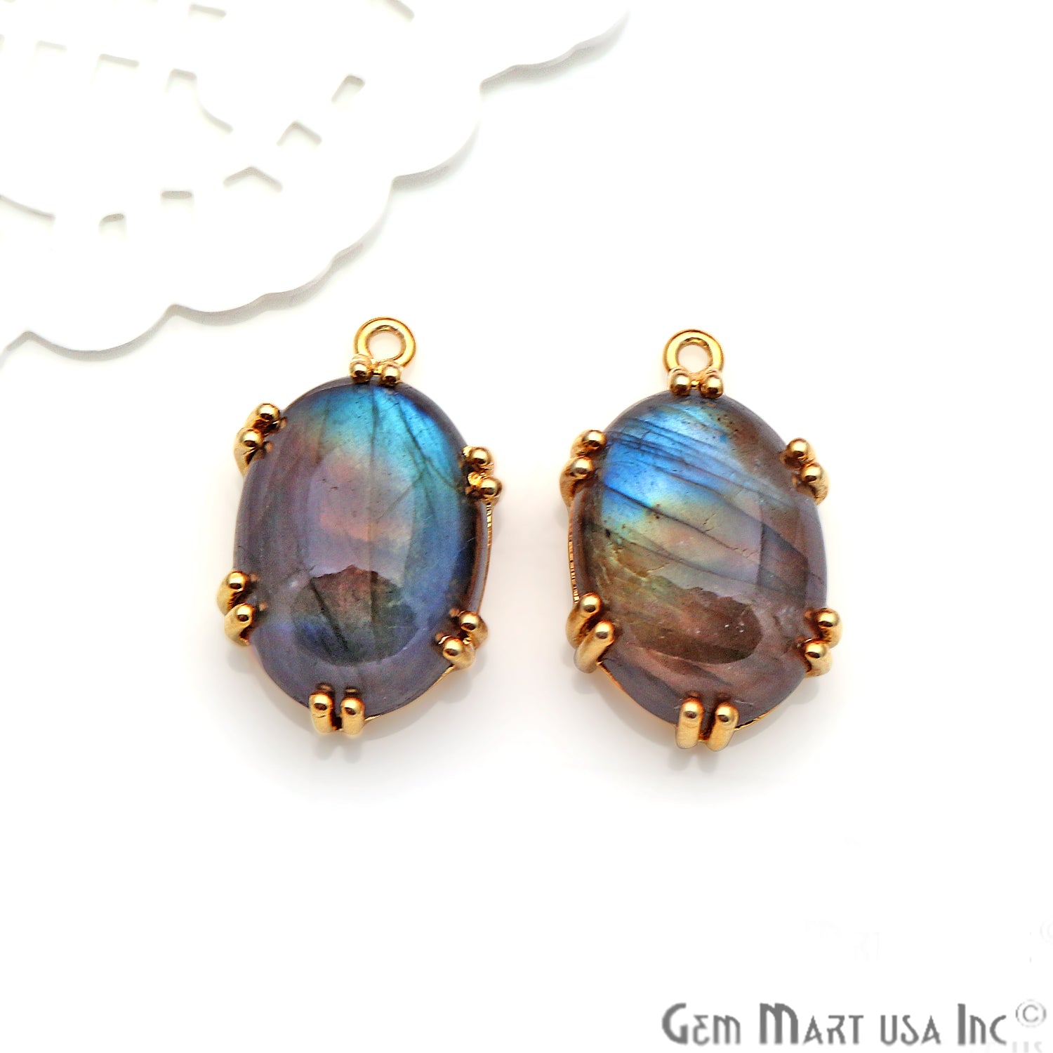 Labradorite 23x13mm Oval Gold Prong Setting Gemstone Connector - GemMartUSA