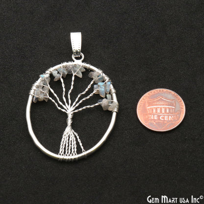 Tree of Life Labradorite Oval Silver Wire Wrapped 46x35mm Chakra Pendant