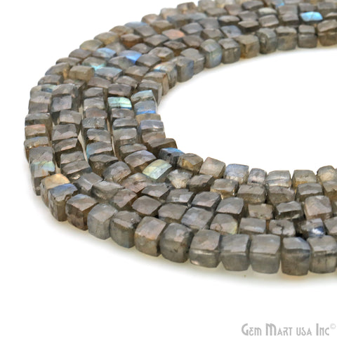 Labradorite Cube Beads, 10.5 Inch Gemstone Strands, Drilled Strung Briolette Beads, Cube Shape, 4-5mm