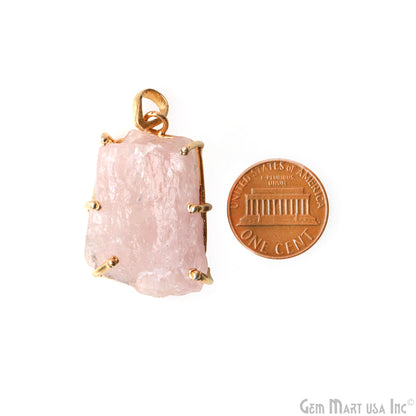 Natural Morganite Organic 34x21mm Gold Plated Prong Setting Single Bail Gemstone Pendant