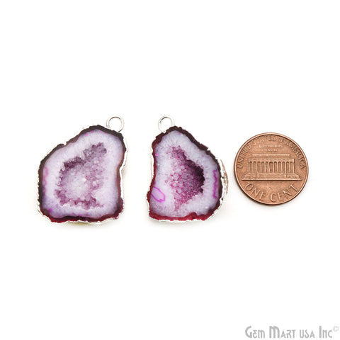 Geode Druzy 22x32mm Organic Silver Electroplated Single Bail Gemstone Earring Connector 1 Pair
