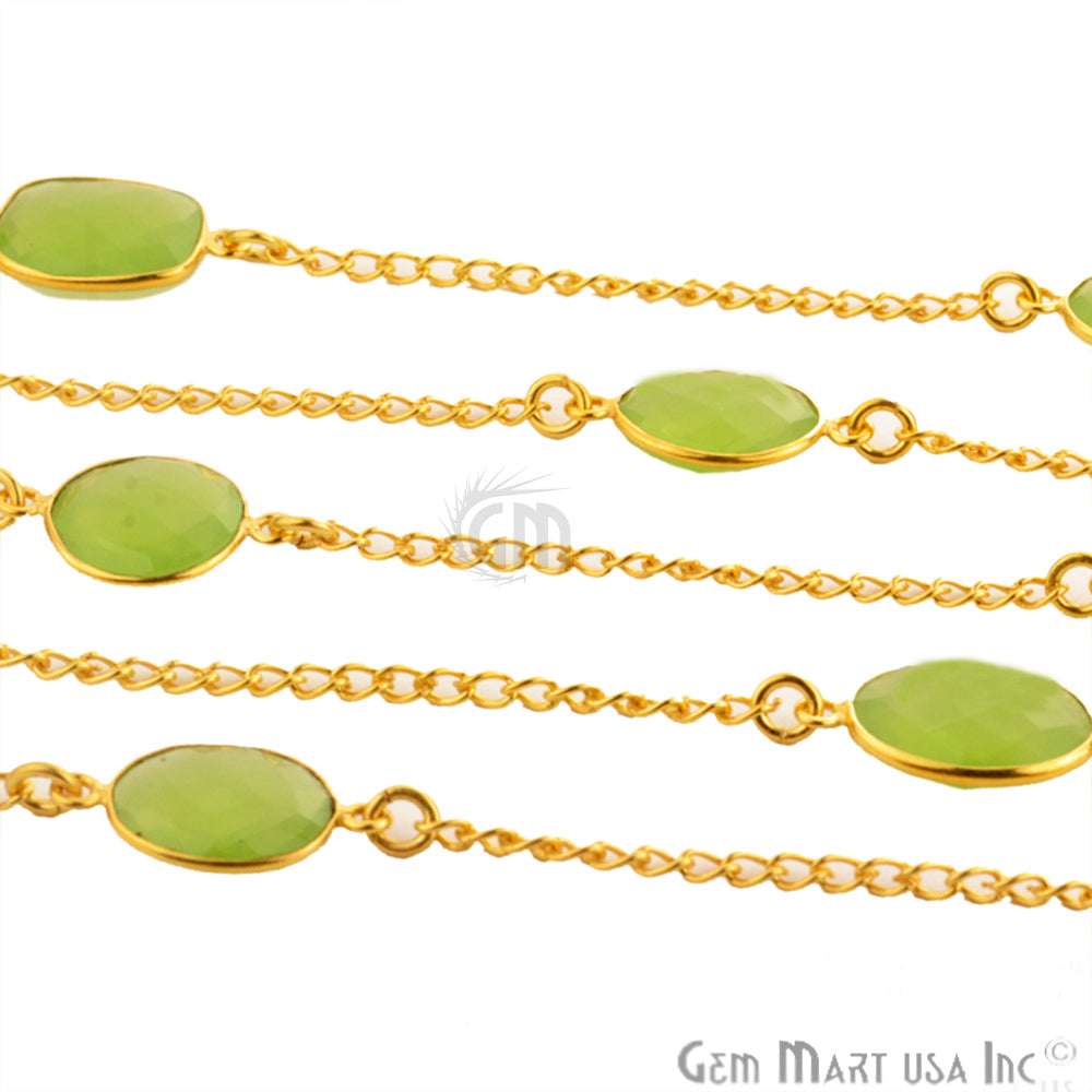 Green Chalcedony 10-15mm Gold Plated Link Bezel Connector Chain - GemMartUSA (764140322863)