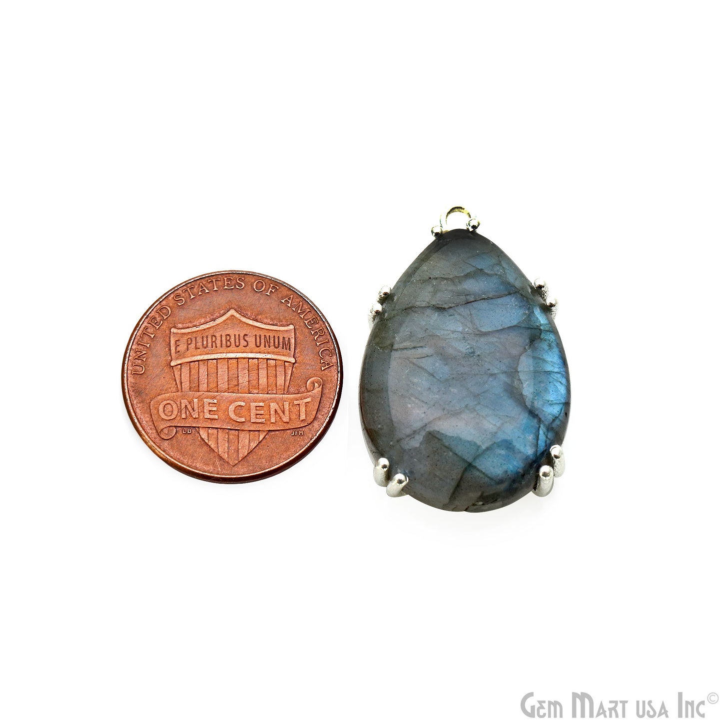 Flashy Labradorite Cabochon 28x17mm Pears Prong Silver Setting Single Bail Gemstone Connector