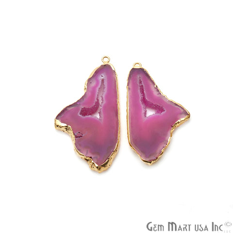 Agate Slice 26x51mm Organic Gold Electroplated Gemstone Earring Connector 1 Pair - GemMartUSA