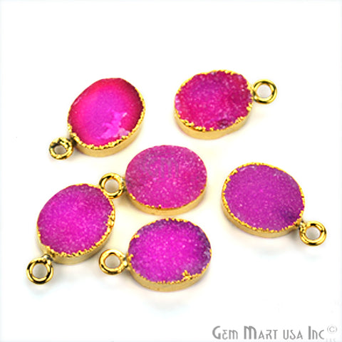 Light Pink Druzy Oval 9x11mm Gold Electroplated Single Bail Gemstone Connector