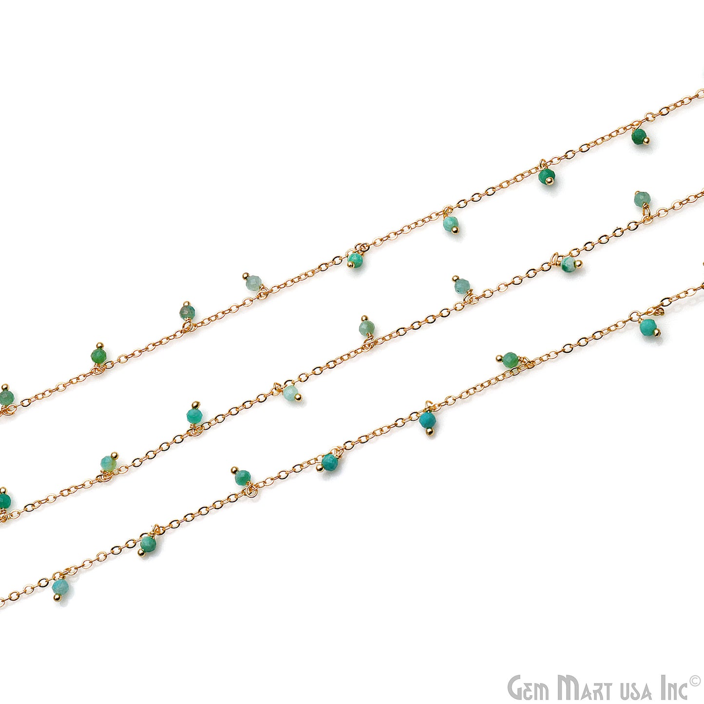 Chrysoprase Faceted Beads 3-4mm Gold Plated Cluster Dangle Chain